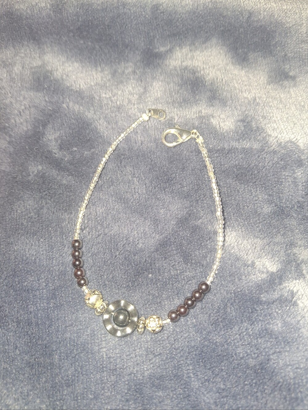 Silver and Dark Brown Beaded Women's Bracelet